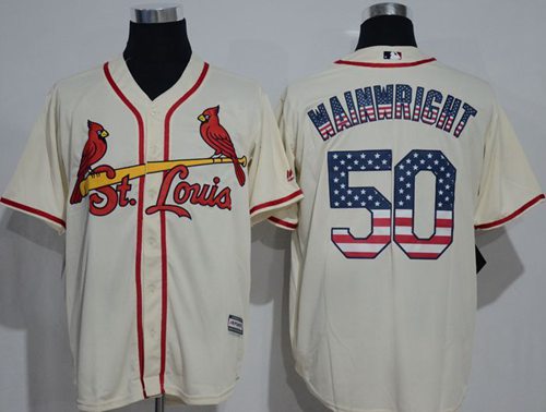 Cardinals #50 Adam Wainwright Cream USA Flag Fashion Stitched MLB Jersey - Click Image to Close